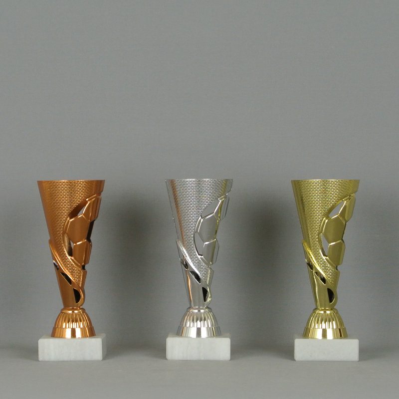 echter Gravur 7,7 cm Fußball Figur 3er Serie gold silber bronze Pokal Trophäe 